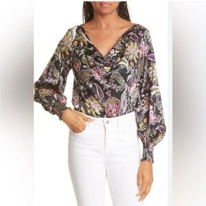Cinq À Sept Ranya Paisley Silk Blouse Size XS Multicolor Smocked flowy sleeve